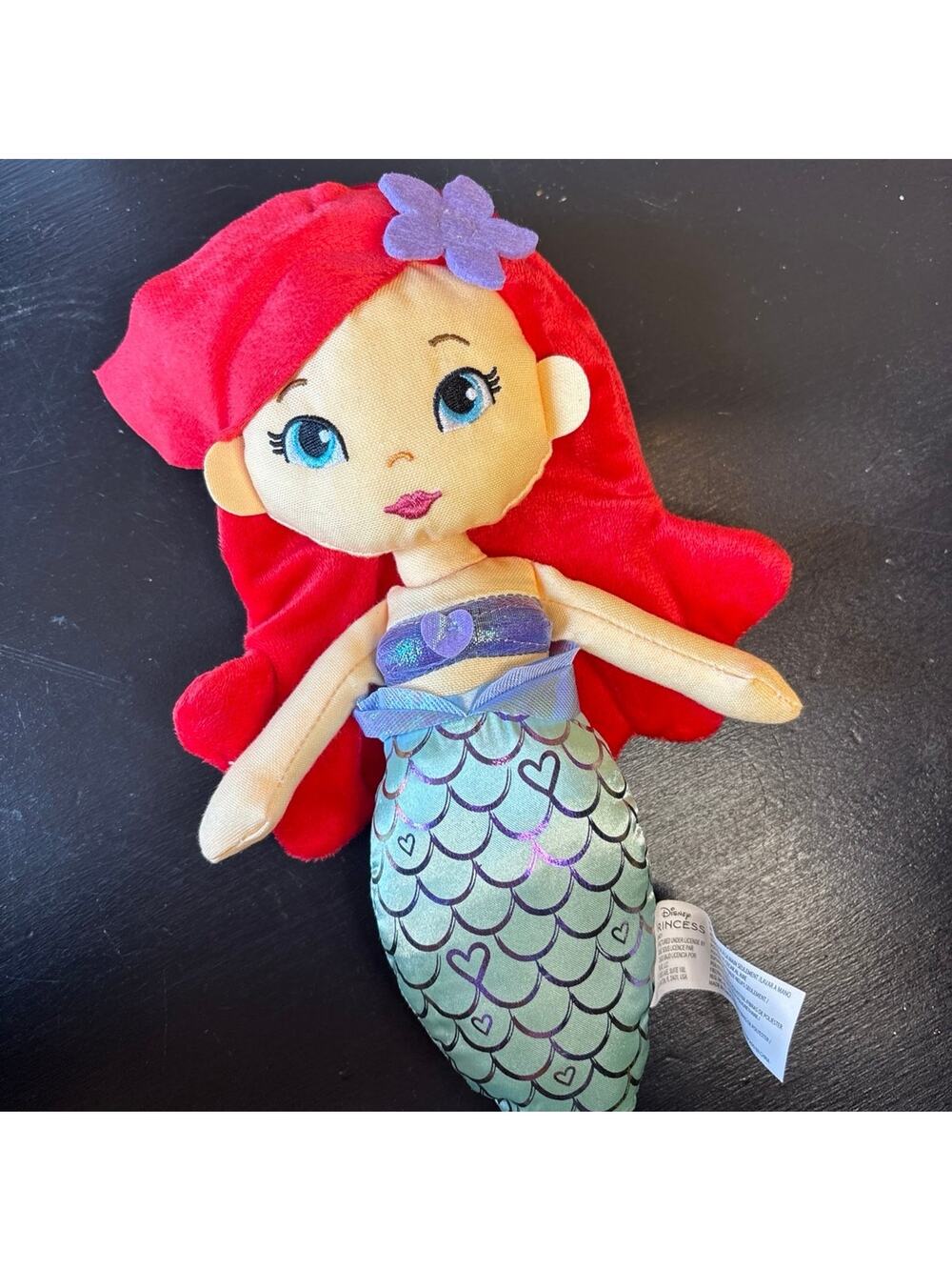 Disney The Little Mermaid Ariel plush 12” princess red hair purple flower
